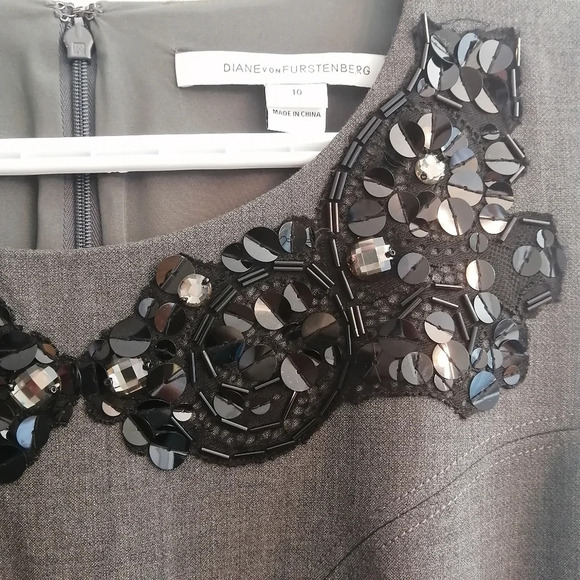 Diane Von Furstenberg Mackenzie Sheath Dress Embellished Jewel Neckline Gray 10 - Picture 8 of 14